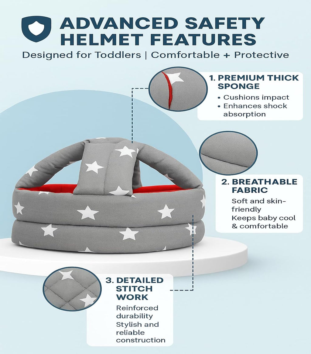 Baby Safety Helmet with Knee Pads Adjustable Infant Head Protector & Knee Guard for Crawling and Walking Soft Lightweight Breathable Child (Blue with Knee Pad)