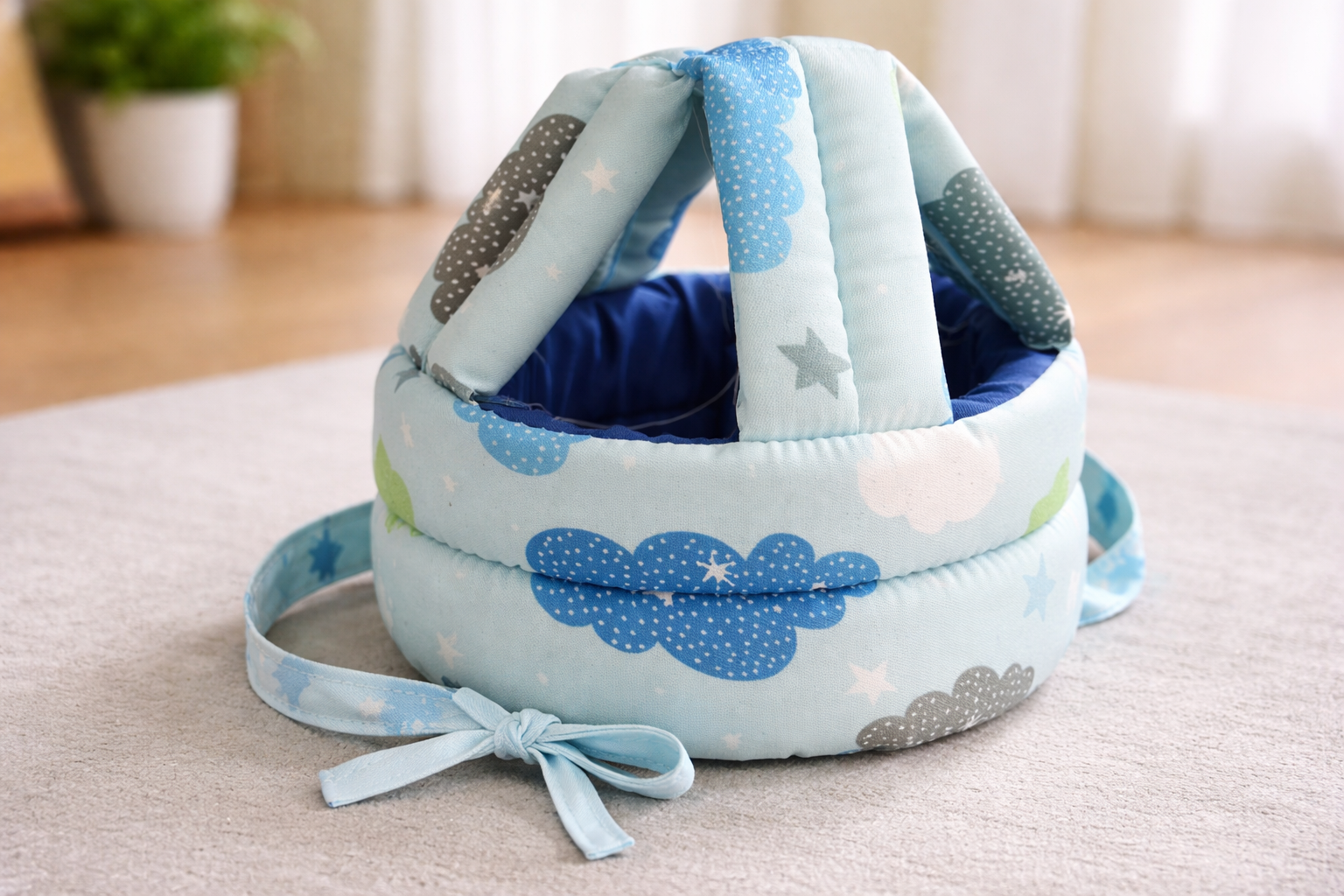 Baby Safety Helmet with Knee Pads Adjustable Infant Head Protector & Knee Guard for Crawling and Walking Soft Lightweight Breathable Child (Blue with Knee Pad)