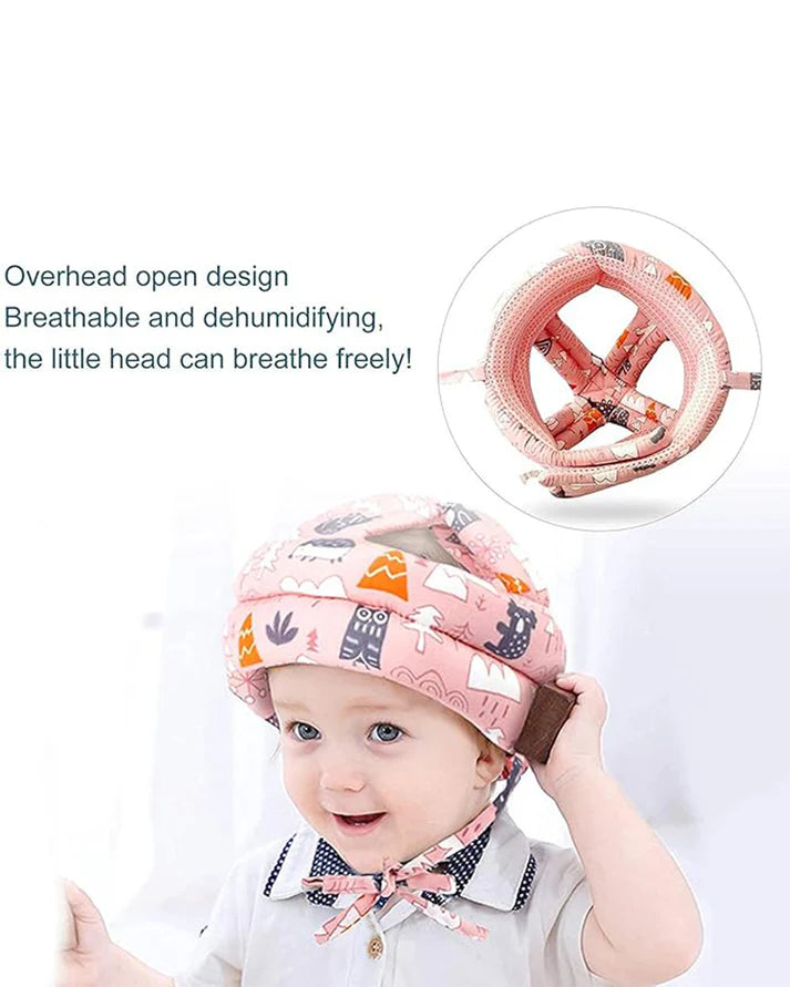 Baby Infant Toddler Helmet No Bump Safety Head Cushion Bumper Bonnet Adjustable Protective Multi Printed Cap Child Safety Headguard for Running Walking Crawling Safety Helmet (Pink)