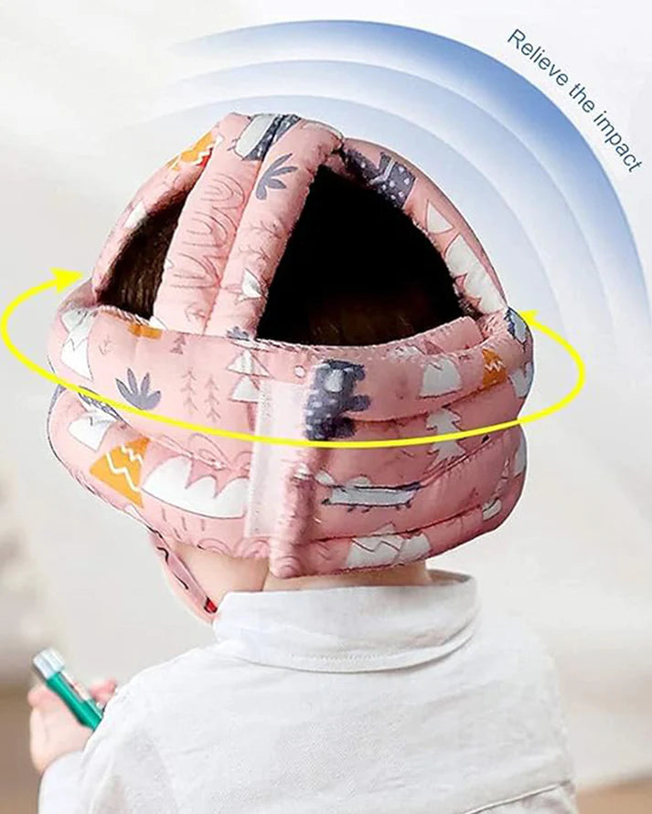 Baby Infant Toddler Helmet No Bump Safety Head Cushion Bumper Bonnet Adjustable Protective Multi Printed Cap Child Safety Headguard for Running Walking Crawling Safety Helmet (Pink)