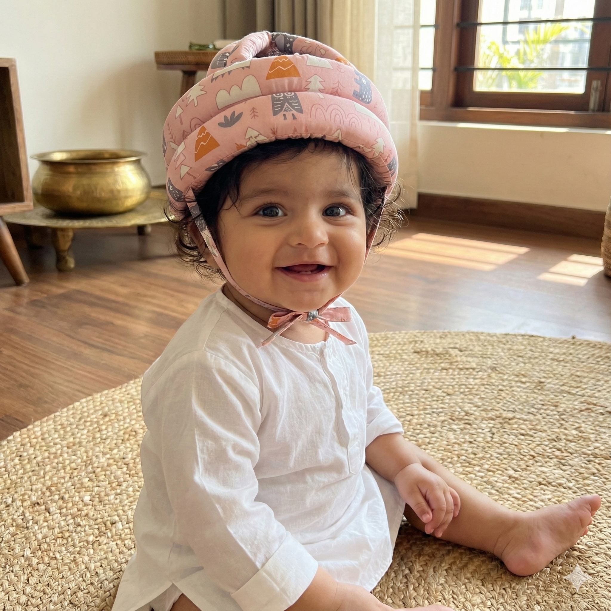 Baby Infant Toddler Helmet No Bump Safety Head Cushion Bumper Bonnet Adjustable Protective Multi Printed Cap Child Safety Headguard for Running Walking Crawling Safety Helmet (Pink)