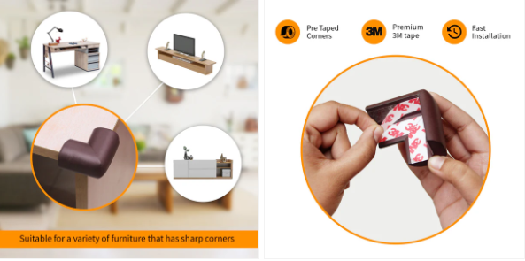 Corner Guards (10 Pack) – Pre-Taped Baby Safety Protectors for Furniture Edges – Brown