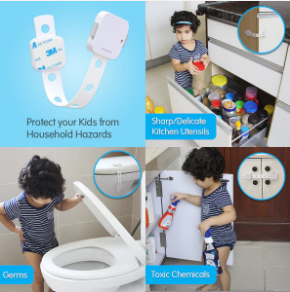 Child Safety Locks (Pack of 4) – Baby Proofing Cabinet, Drawer & Fridge Locks with 3M Adhesive – White