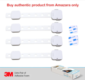 Child Safety Locks (Pack of 4) – Baby Proofing Cabinet, Drawer & Fridge Locks with 3M Adhesive – White